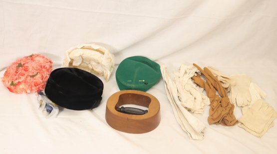 Vintage Hats And Gloves W/ Hat Stretcher (B-67)