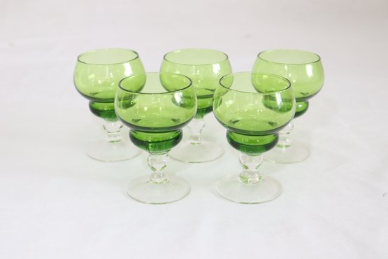 Set Of 5 Green & Clear Glasses (G-10)