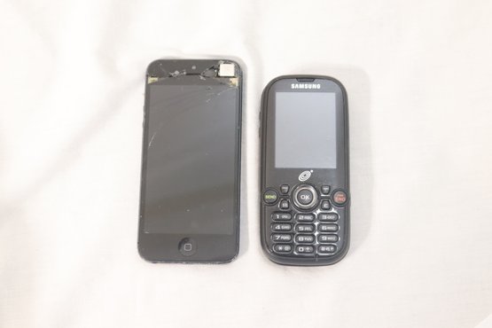Old Broken Iphone And A Samsung. (L-59)