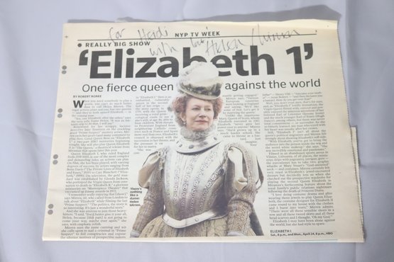 Helen Mirren Elizabeth I Signed Newspaper
