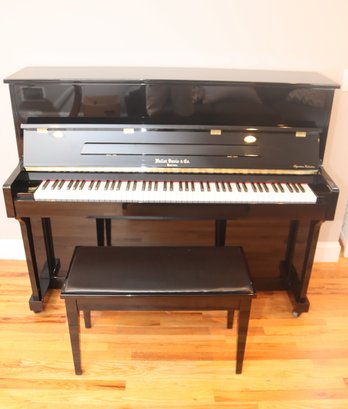 Hallet, Davis & Co Upright Piano Ebony Black W/ Matching Bench