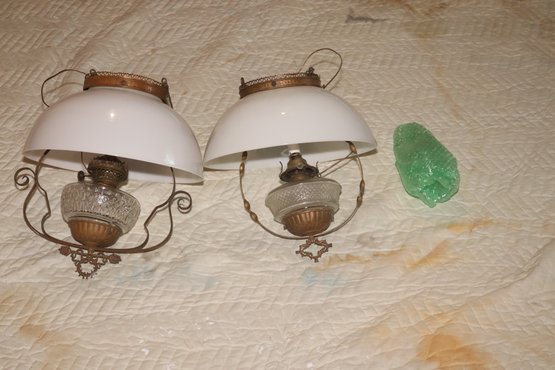 Pair Of Antique Hanging Oil Hurricane Lamps