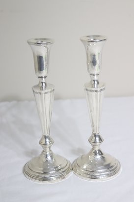 Vintage Pair Of Weighted Sterling Silver Candlesticks. (H-51)