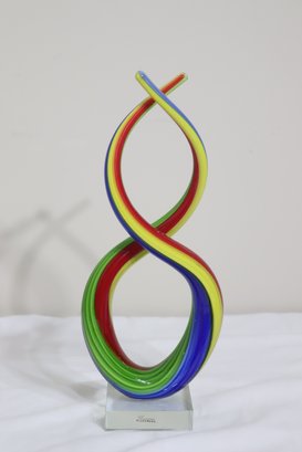 Murano Glassware Multi Colored Ribbon Sculpture.  (H-60)