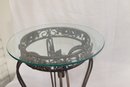 Small Round Glass Top Table On Metal Base (B-57)