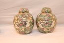 Vintage Pair Of Chinese Ginger Jars On Wooden Stands (M-5)