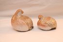 Vintage Pair Of Chinese Porcelain Quail On Wooden Base (M-11)