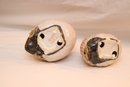 Vintage Pair Of Chinese Porcelain Quail On Wooden Base (M-11)