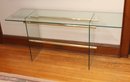 Vintage Pace Mid Century Brass & Glass Console Sofa Table (V-1)