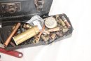Plumbers Tool Box: Pipe Wrenches W/ Brass And Copper Fittings (D-30)