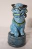 Vintage Blue Glazed Porcelain Foo Dog/Lion Statue Sculpture (A-35)