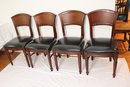 Set Of 4 Wooden Chairs With Black Vinyl Seats