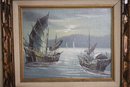 Vintage Framed Asiain Sailing Ships Painting (V-51)