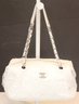 Chanel White Caviar Leather Tote Bag Chain Straps  Handbag W/ Box