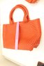Orange Woven Leather Tote Bag With Interior Bag (AH-9)