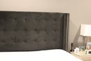 Grey Upholstered Nailhead King Size Bed Frame