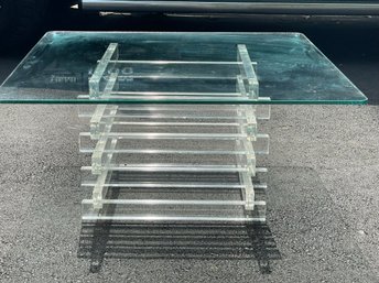 Springer Styled Stacked Lucite Coffee Table With Square Glass Top  36x36