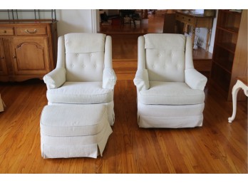 Pair Of Swivel Club Chairs And 1 Ottoman By Disque Furniture Corporation