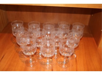 Set Of 12 Vintage Etched Barware Wine Glasses