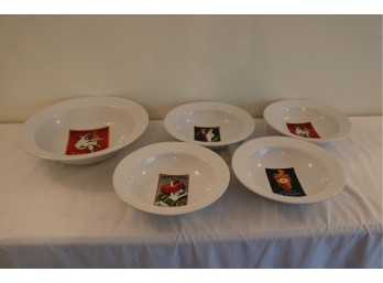 Pottery Barn Vintage Posters Pasta Bowl Set