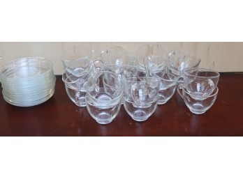 Set Of Arcoroc France Coffee Tea Cups & Saucers Clear Glass