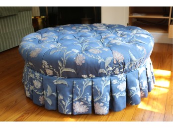 ETHAN ALLEN Round Upholstered Floral Round Ottoman Coffee Table