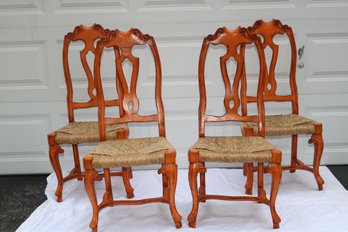 Vintage Set Of 4 Terracotta Colored Rustic Queen Anne Style Dining Chairs