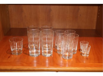 Set Of 12 Vintage Etched Barware Drinking Glasses