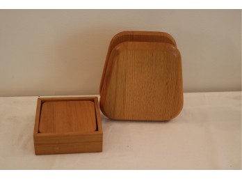 Teak Wood Coaster Set And Napkin Holder