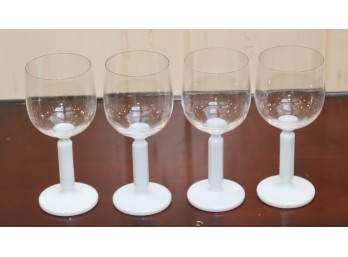 Vintage Set Of 4 Milk Glass Stem Wine Glasses