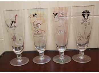 4 Egyptian Panted Beer Glasses