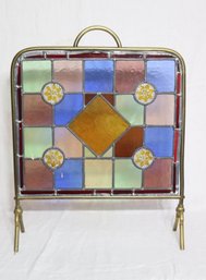 Stained Glass Fireplace Screen Brass Stand
