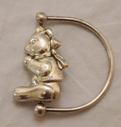 VINTAGE BABY RATTLE - Teddy Bear Silver Plated Rattle