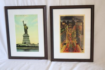 Pair Of New York Art Prints: Statue Of Liberty, Times Square (A-27)