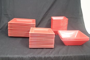 10 Strawberry Street Red Square Plate Set Service For 12. (J-17)