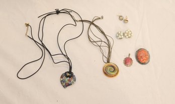 Assorted Jewelry:  Necklaces, Brooch, Earrings, Pendant (O-61)