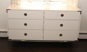 West Elm 6 Drawer Mid Century Style White And Chrome Dresser (B-88)