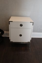 West Elm 2 Drawer Mid Century Style White And Chrome Nightstand (B-89)