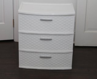 White Plastic Basket Weave 3 Drawer Storage Chest (B-90)