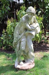 Vintage Cement Girl With Ewer Garden Statue
