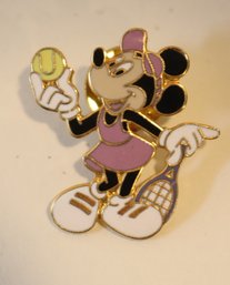 Vintage Disney Pin Minnie Mouse In Purple Dress Playing Tennis (M-47)