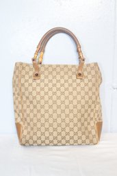 Authentic Gucci Bamboo Shoulder Tote Bag Purse Brown Gg Canvas Leather. (H-70)