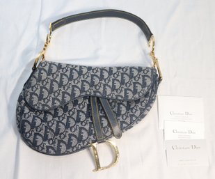 Authentic Christian Dior Saddle Bag Blue Dior Oblique Jacquard