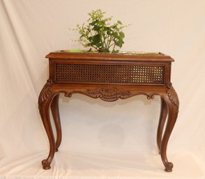 Maitland Smith Carved Mahogany & Rattan Queen Anne Plant Stand Beverage Chiller