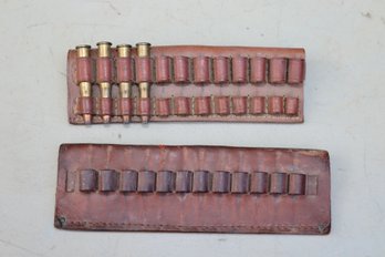 Pair Of Vintage Leather Rifle Ammo Holder Cartridge Belt Case Hunting