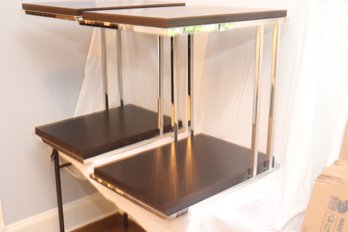 Pair Of Chrome And Dark Wood Side Tables