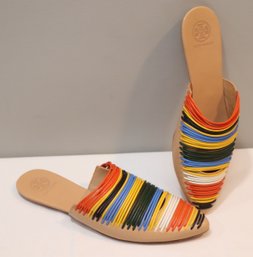 TORY BURCH Sienna Woven Leather Mule Multi Color Sandal Size 7.5m (J-77)