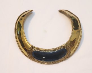 Vintage Goldtone Choker Necklace With Black/blue Stone (J-7)