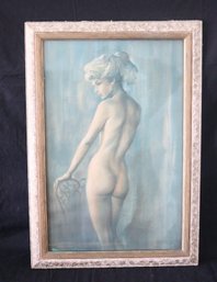 Vintage Nude In Blue By Leo Jansen Framed