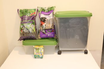 Bags Of Bird Seed And Storage Containers